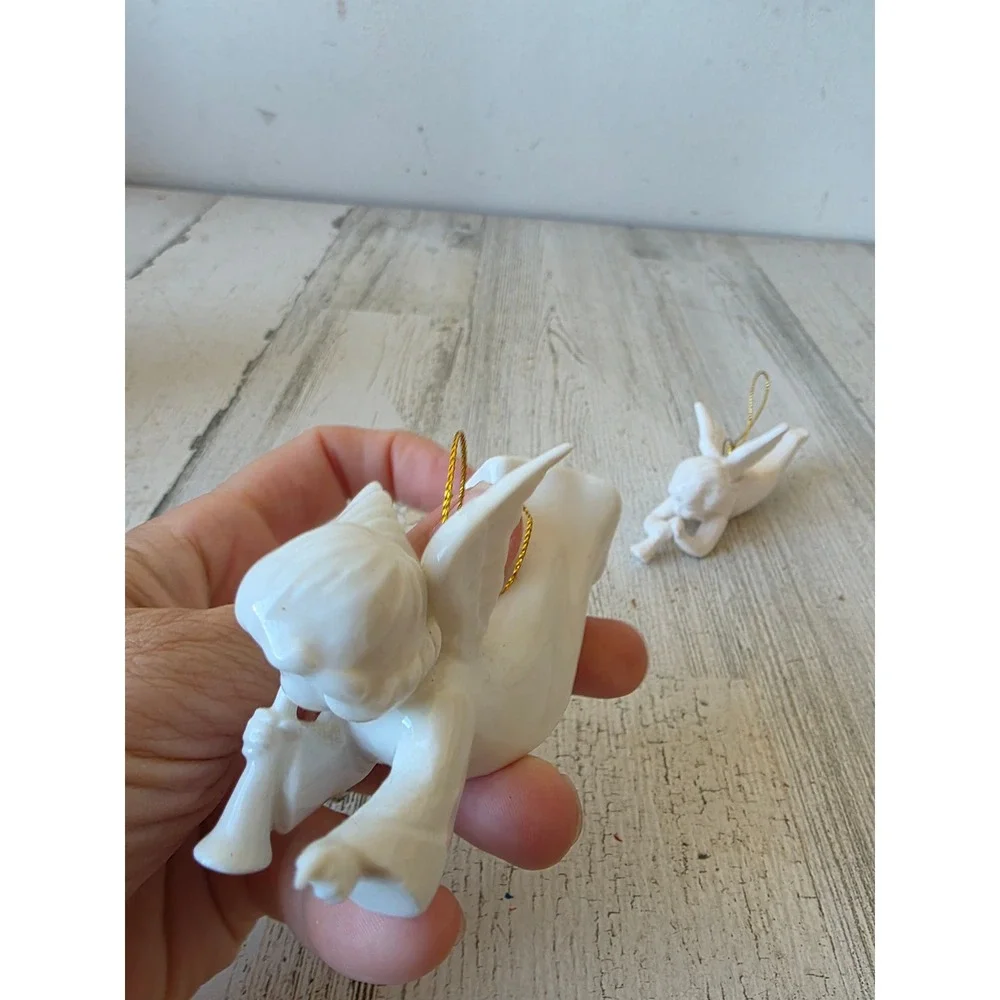 Vintage porcelain Angel cherub ornament white horn Xmas tree girl Angels
